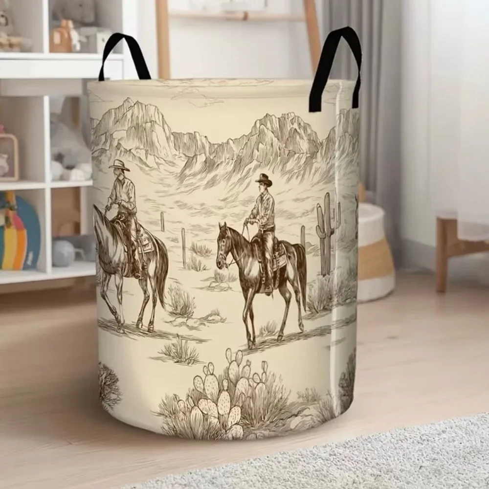 Western Cowboy Foldable Laundry Basket Waterproof Oxford Cloth For Clothes Toys